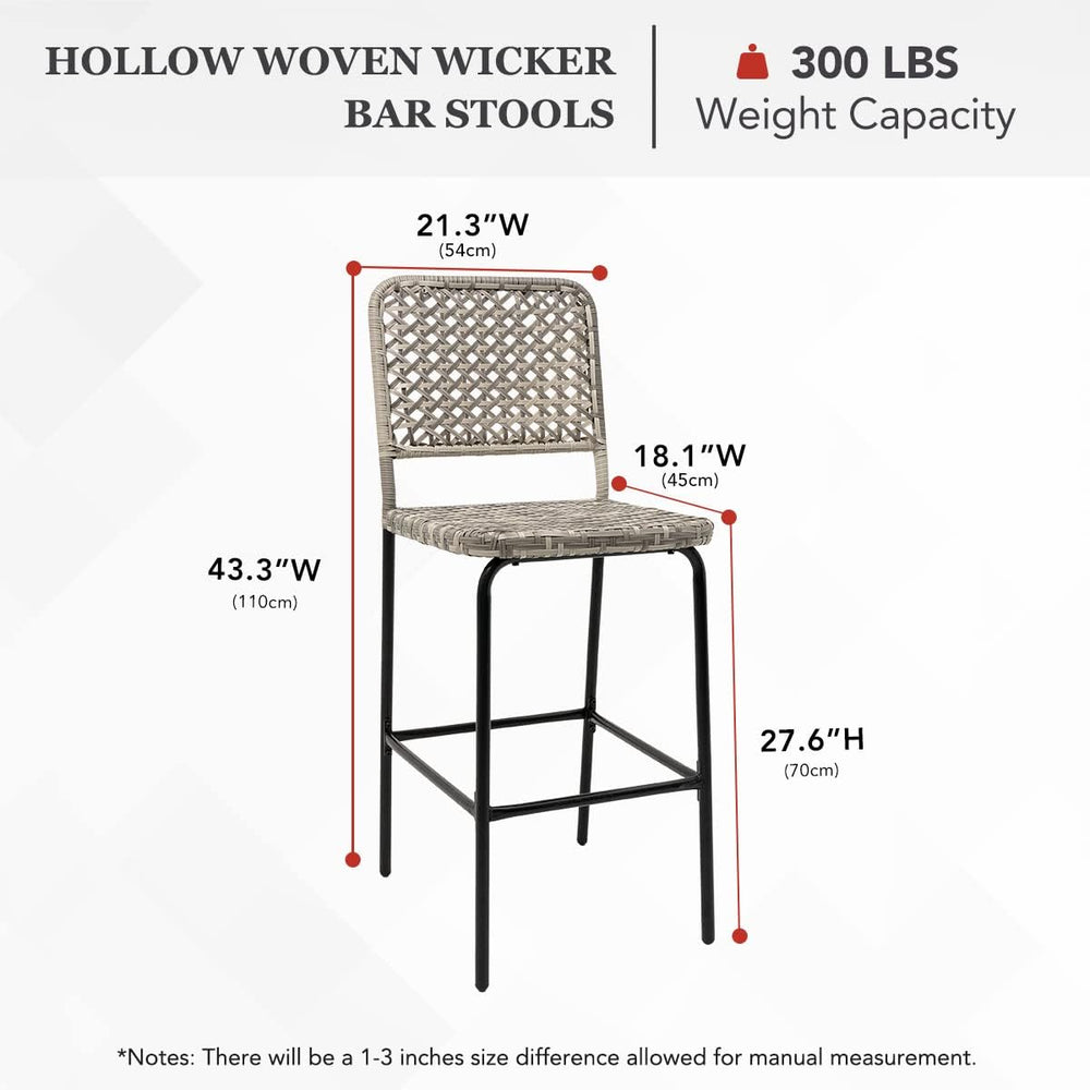 Sundale Outdoor Patio Bar Stools Set of 2, Hand Woven PE Rattan Hollow Back A...