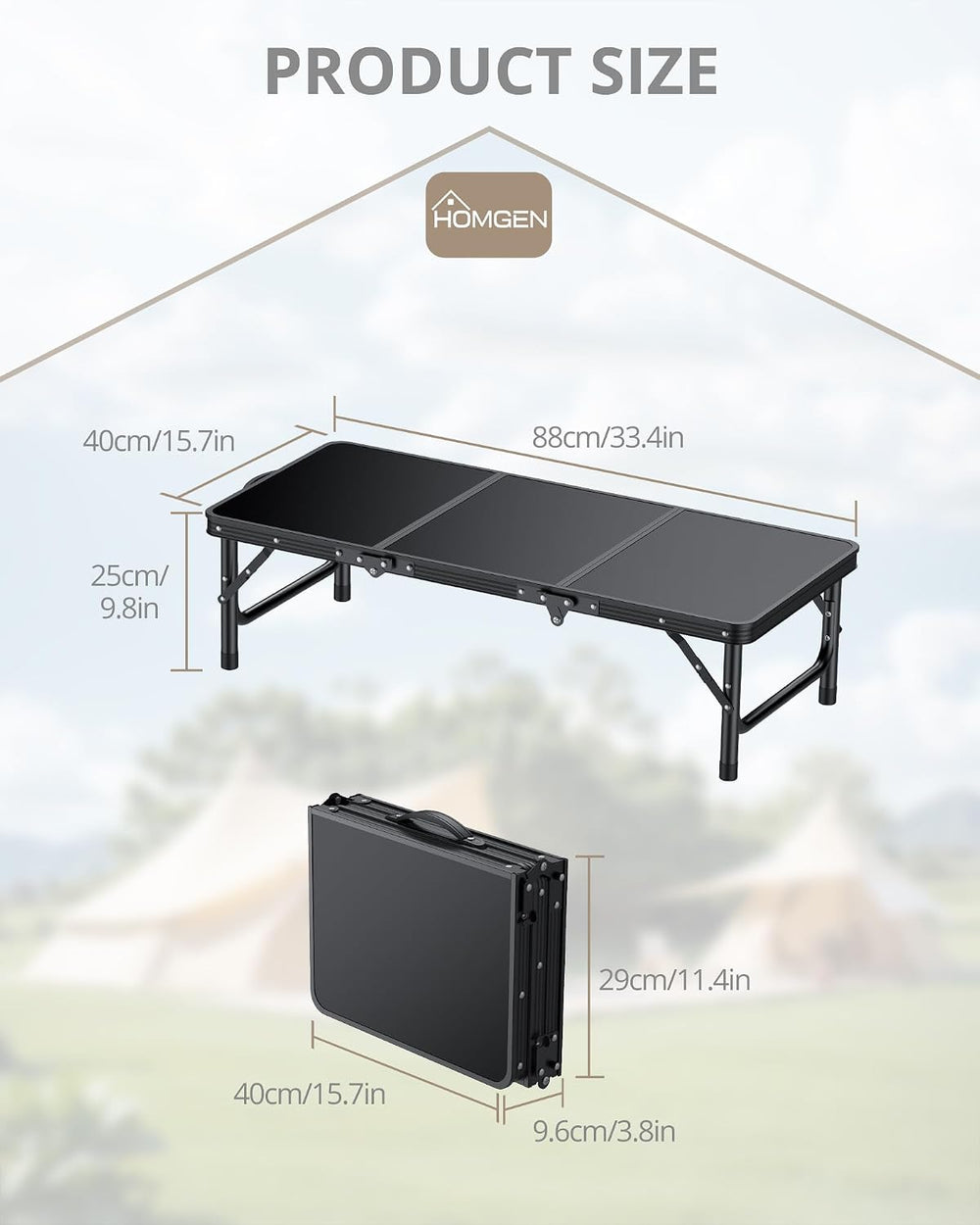 HOMGEN Stable Tri-Foldable Camping Small Table-Up to 66lbs Capacity