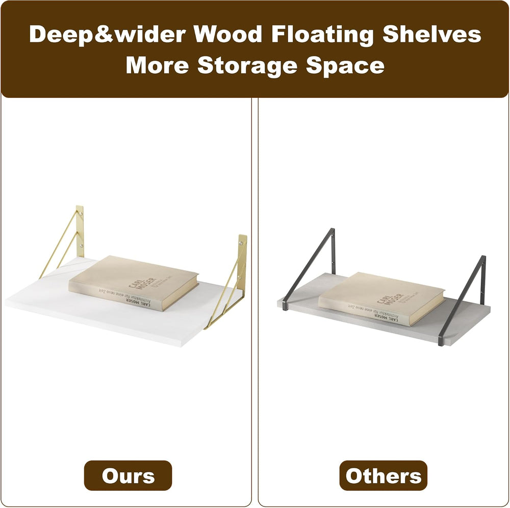 Love-KANKEI Wide Deep Floating Wall Shelves Set of 2,16"x12",Wood,W...