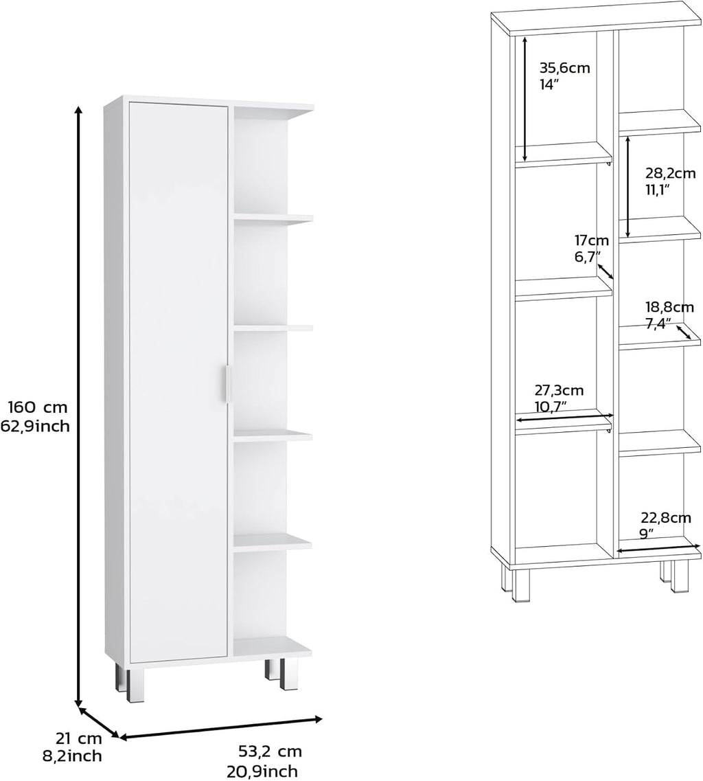 Modern Minimalist Cabinet, Contemporary Storage Locker with 1 Door and 9 Shelves,for Kitchen Home