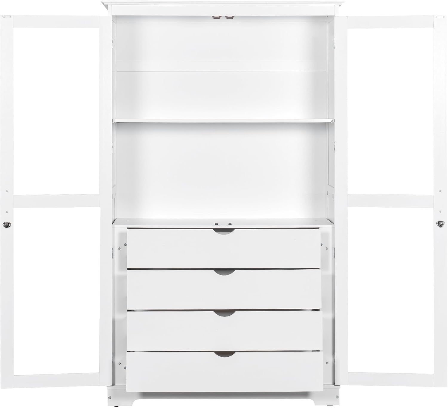 Merax 75" Tall Pantry Cabinet, Kitchen Pantry Storage Cabinets with Glass Door, 2 Shelves and 4 Built-in Drawers, Freestanding Cupboard for Kitchen, Dining Room, Living Room and Bathroom, White