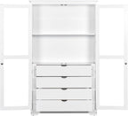 LUMISOL 75" Tall Kitchen Pantry with 4 Built-in Drawers, Kitchen Storage Cabinet with Glass Doors, Display Cabinet for Living Room Dining Room Office, White