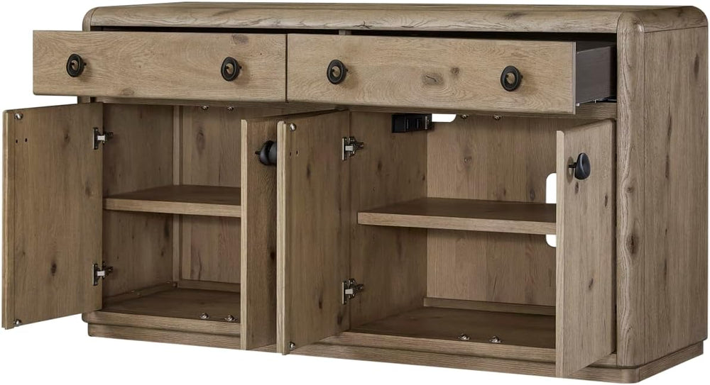 English Knotty Oak Veneer Server with Solid Wood+MDF | Authentic knotty oak v...