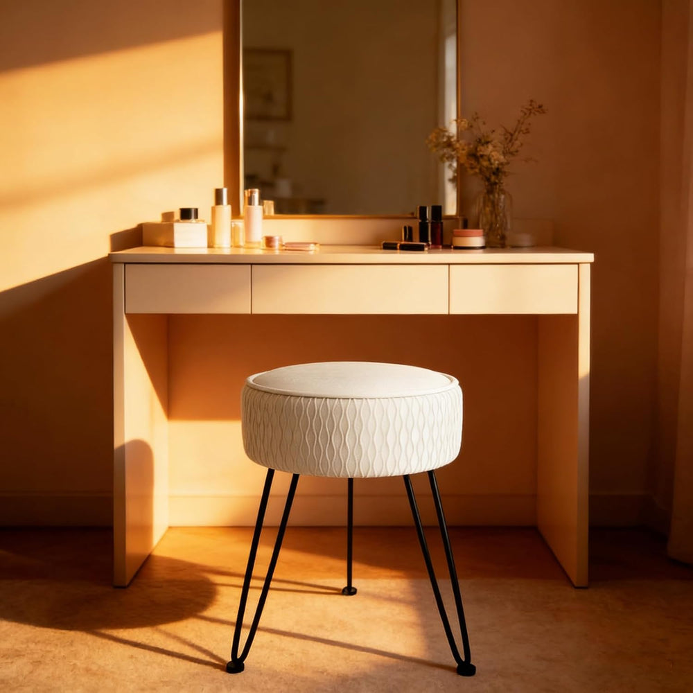 Velvet Vanity Stool Footrests, Round Ottoman Vanity Chairs with Anti-Slip Fee...