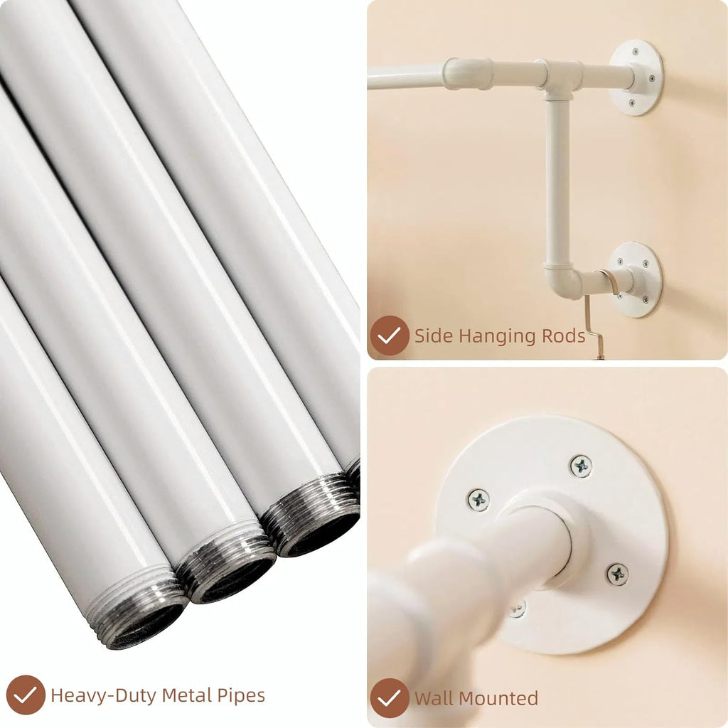 Clothes Racks, Industrial Pipe Clothing Racks for Hanging Clothes, Wall Mounted Heavy Duty Space Saving Garment Racks, Multi-Purpose Clothing Hanging Rods for Closet Storage, White, 2Pcs