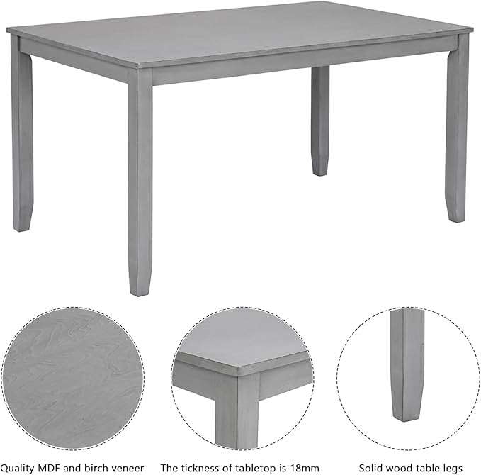 7-Piece Dining Table Set for 6, Wooden Kitchen Set with Rectangular Grey Table, 6 Upholstered X-Back Chairs, Modern Living Room Dinner Set with Ergonomic Comfort Seating for Home, Grey