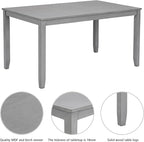 7-Piece Dining Table Set for 6, Wooden Kitchen Set with Rectangular Grey Table, 6 Upholstered X-Back Chairs, Modern Living Room Dinner Set with Ergonomic Comfort Seating for Home, Grey
