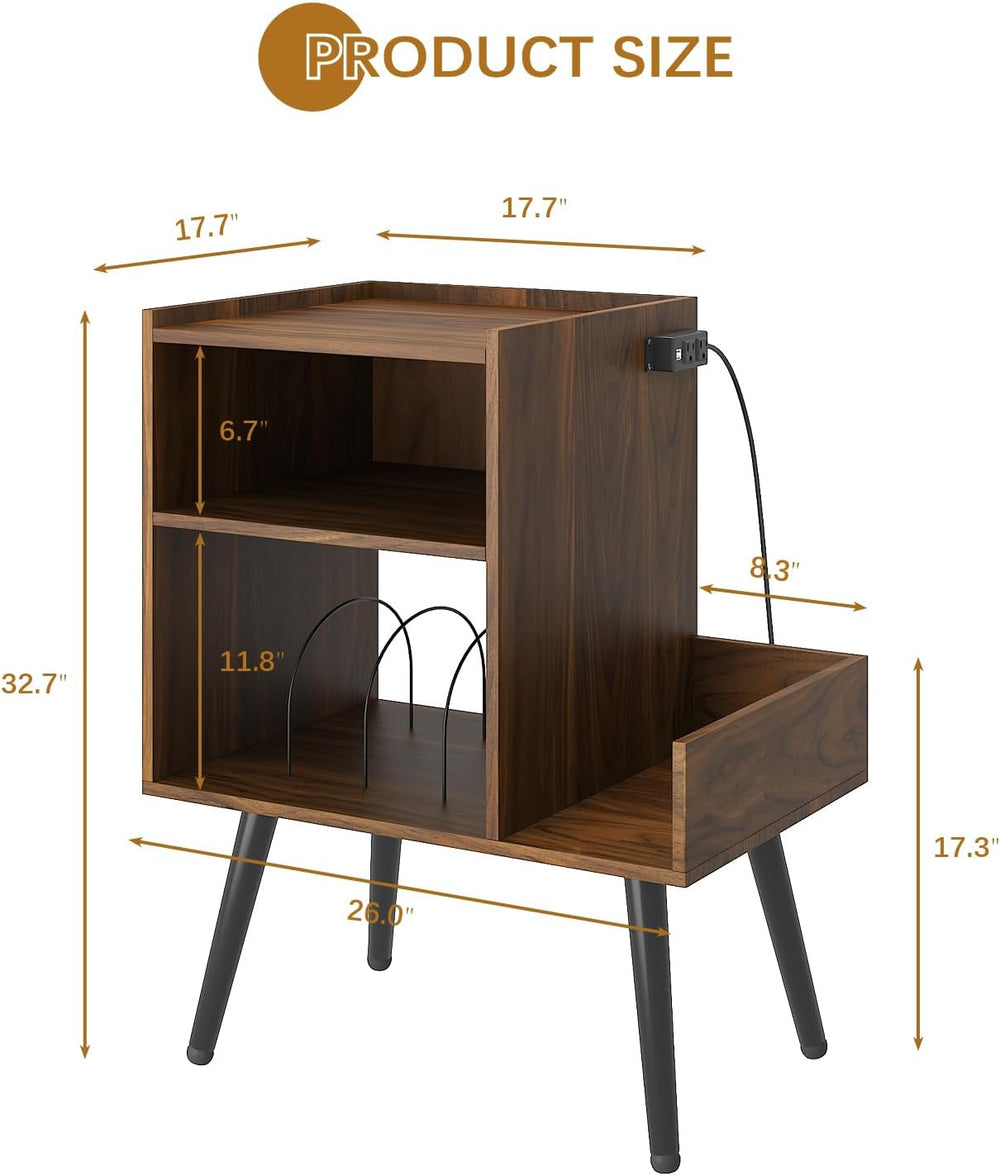 HedoAjim End Table with Charging Station, Narrow Side Table, Nightstand with ...