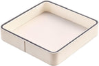 Faux Leather Square Vanity Tray 8x8x1.5 Inch, Decorative Makeup Jewelry Organizer for Dresser Bathroom Vanity Counter, Elegant Storage Tray for Perfume Skincare Cosmetics