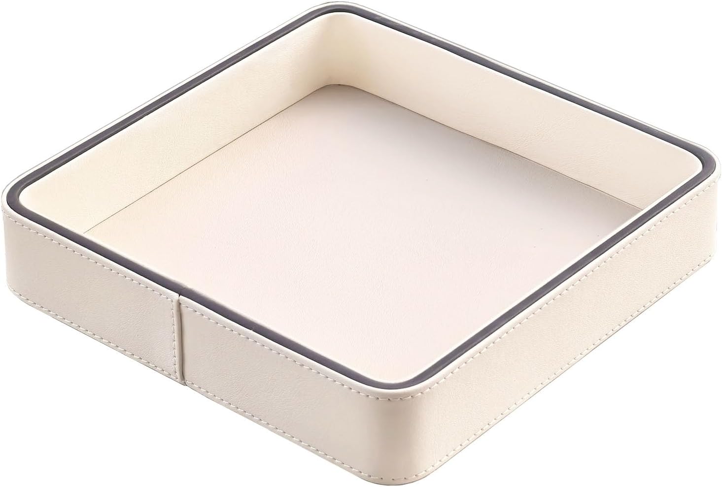 Faux Leather Square Vanity Tray 8x8x1.5 Inch, Decorative Makeup Jewelry Organizer for Dresser Bathroom Vanity Counter, Elegant Storage Tray for Perfume Skincare Cosmetics