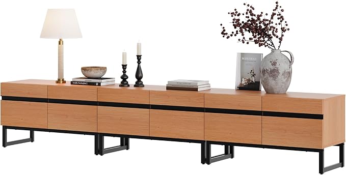 WAMPAT 3-in-1 Modern TV Stand for Up to 110 Inch TVs, Large Wood Entertainment Center Media Console with Storage Cabinets and Metal Base for Living Room, Mocha