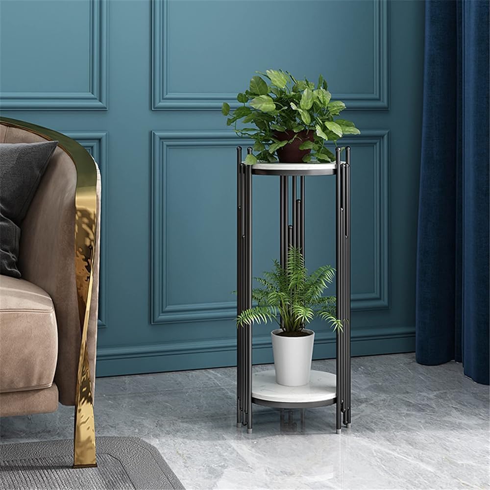 2-Tier Storage Telephone Table - Stylish Marble Look, Tall Slim Plant Stand, ...
