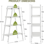 VECELO Ladder Shelf, 4 Tier Wooden Bookshelf with Metal Frame, Freestanding Bookcase Display Shelves and Plant Stand for Living Room/Farmhouse/Bedroom/Home Office-White