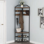 GiftGo Corner Hall Tree with Shoe Bench Entryway Coat Rack with 10 Metal Movable Hooks Floor Standing Clothes Rack Shoes Shelf Organizer for Home Office Bedroom (Rustic Brown)