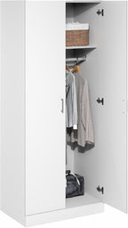 Furinno Robin Wardrobe Cabinet with Hanging Rod, Plain White | Closet Organizers and Storage, for Wardrobe, Bedroom, Living Room, Entryway,