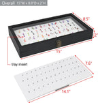 MOOCA Body Jewelry Display Tempered Glass Case with 54 Clips, Black Velvet | Jewelry display case with a tempered-glass lid and 54-clip pad organizes belly rings, tongue rings, and barbells.