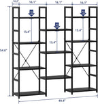 NUMENN Triple Column 4 Tier Bookshelf, Bookcase with 11 Open Display Shelves, Adjustable Rustic Industrial Style Book Shelves, Modern Bookshelves for Bedroom, Living Room and Home Office, Black