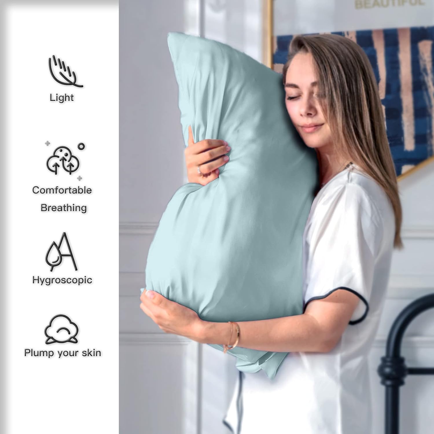 Natural Mulberry Silk Pillowcase for Hair and Skin Queen Size 20"X30" Case with Hidden Zipper Soft Breathable Smooth Cooling Pillow Covers for Sleeping(Haze Blue,1Pcs)