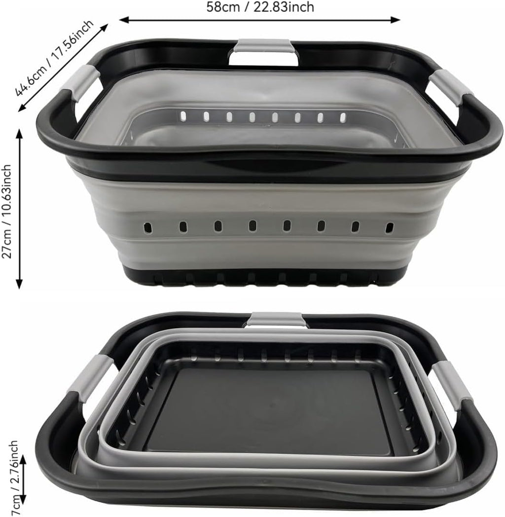 SAMMART 42L (11 gallon) Collapsible Plastic Laundry Basket - Foldable Pop Up Storage Container/Organizer - Portable Basket - Space Saving Hamper (Black/Alloy Grey (Set of 2))