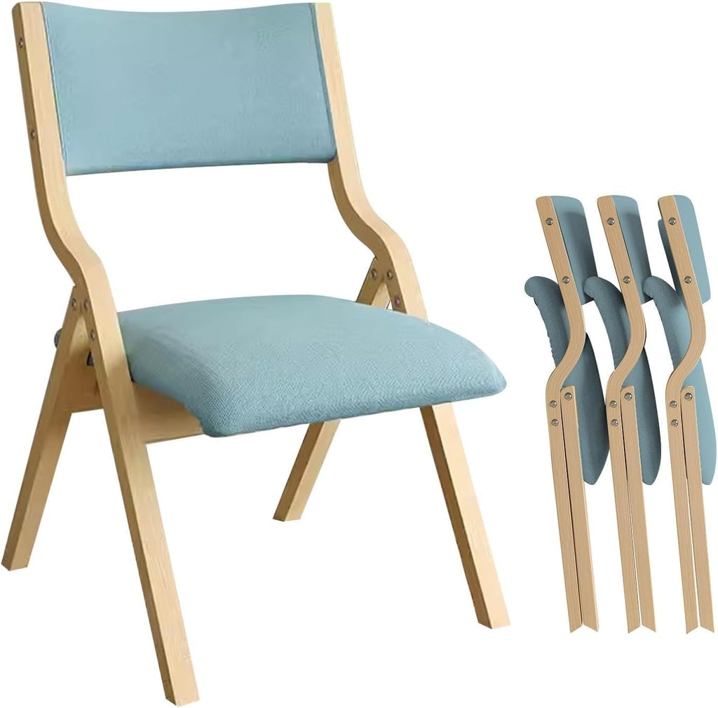 4 Pack Folding Dining Chairs with Padded Seats Wooden Folding Removable Cushion Cover Stackable Wood Single(Blue)
