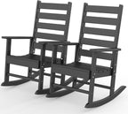GREENVINES Outdoor Rocking Chairs Set of 2, HDPE Porch Rockers, Black | Big & Tall | Heavy Duty Patio Rocker Chair | All Weather | Low Maintenance | 350LBS Capacity for Balcony Garden Backyard