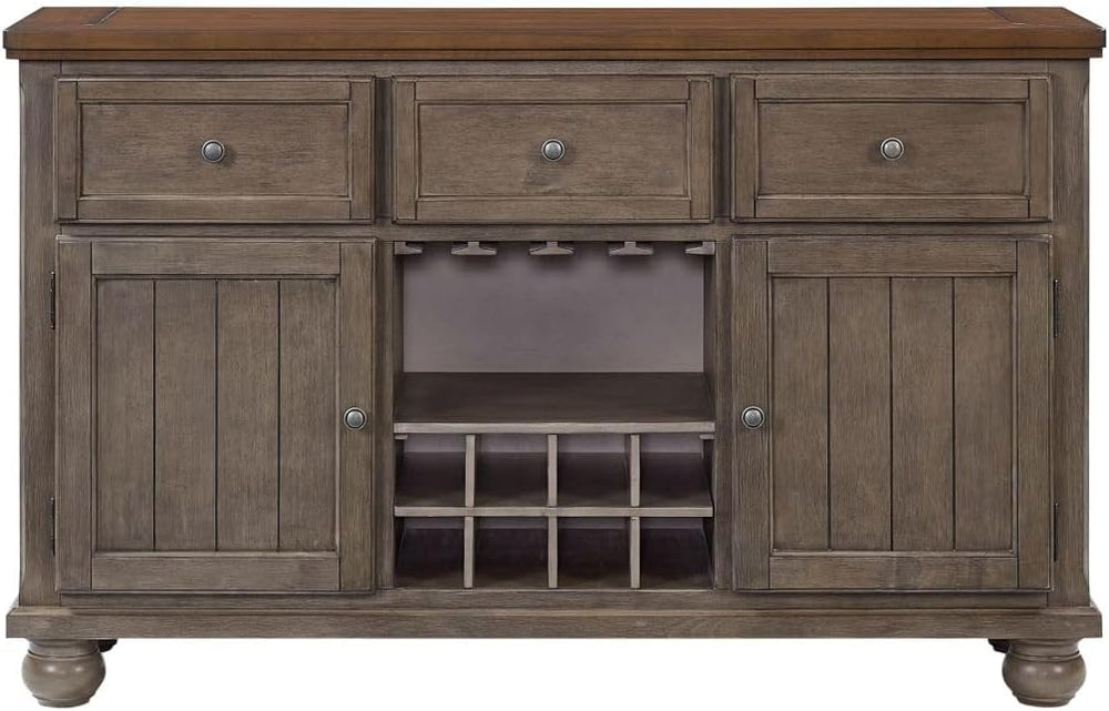 Rustic Two Tone Server with Powerpack - Gray Solid Wood and MDF | Includes po...