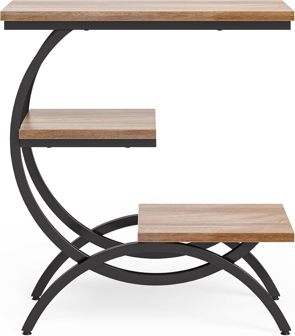 LITTLE TREE End Table, Narrow End Table with 3 Storage Shelves, Industrial C-...