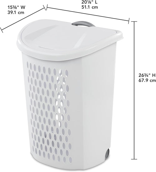 (1-Pack) Wheeled Laundry Basket - 135 Liters Large Capacity - White Plastic with a Cover and Extendable Handle, Suitable for Homes, Dormitories,Laundry Rooms and Apartments.