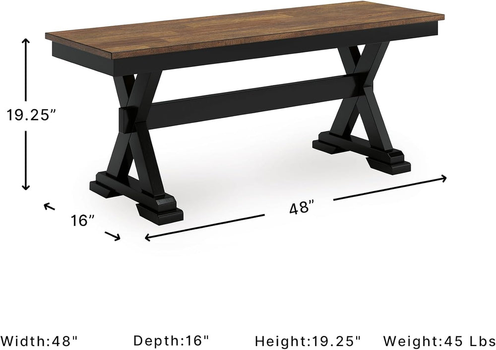 Signature Design by Ashley 1-Piece Wood Dining Bench, 48" 2-Tone Farmhou...