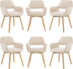 Mid Century Modern Dining Chairs Set of 6 & 4 & 2 Comfy Accent Chair Upholstered Kitchen Dining Living Room Chairs for Bedrooms Waiting Room Home Arm Desk Chair No Wheels (Beige, 6)
