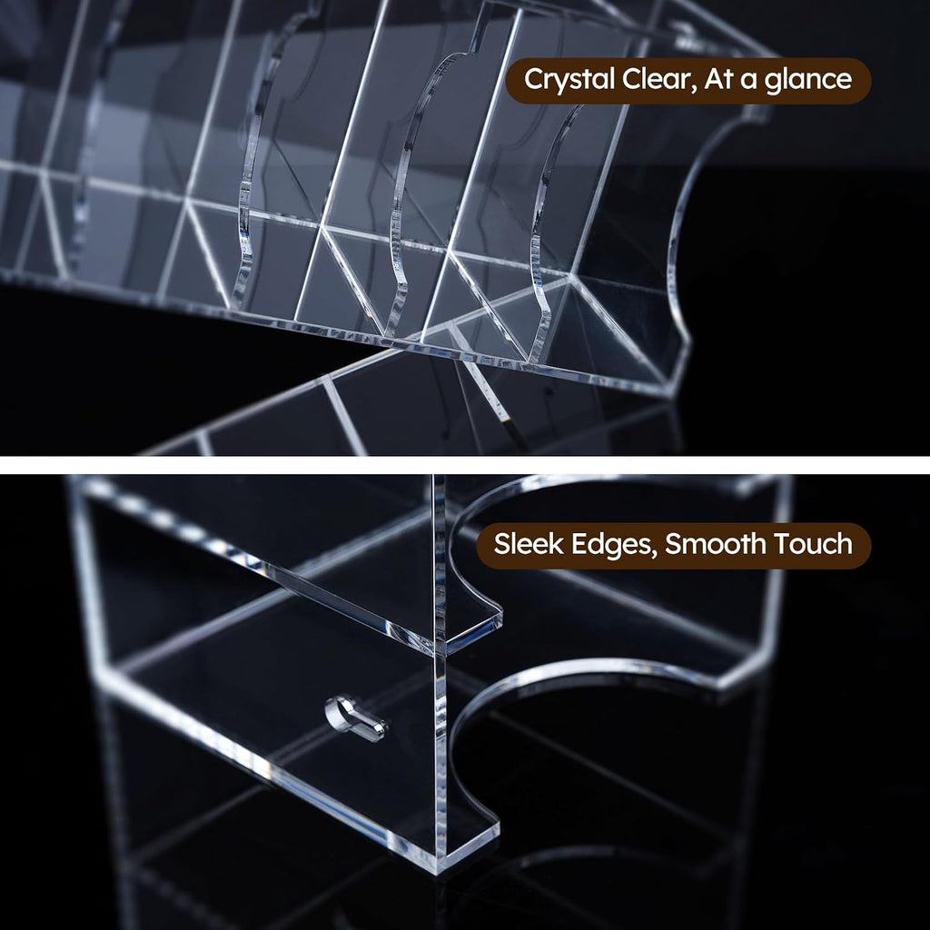 FEMELI Belt Organizer, Acrylic Belt Storage for Closet with Dust Cover, 7 Compartments Belt Container Display Holder for Drawer, Clear Belt Tie Case for Women Men Home