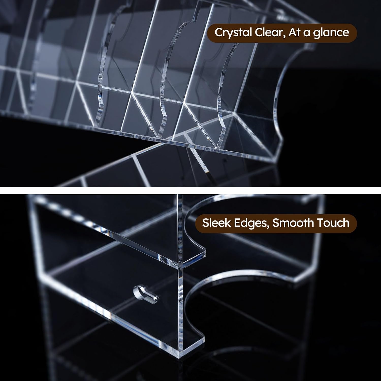 FEMELI Belt Organizer, Acrylic Belt Storage for Closet with Dust Cover, 7 Compartments Belt Container Display Holder for Drawer, Clear Belt Tie Case for Women Men Home