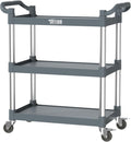 TUFFIOM 3-Tier Plastic Service Utility Cart with Wheels,Heavy Duty 390lbs Capacity,Commercial Rolling for Restaurant, Foodservice, Office, Warehouse, Gray 34.8''L x 17.4''W x 38.6''H