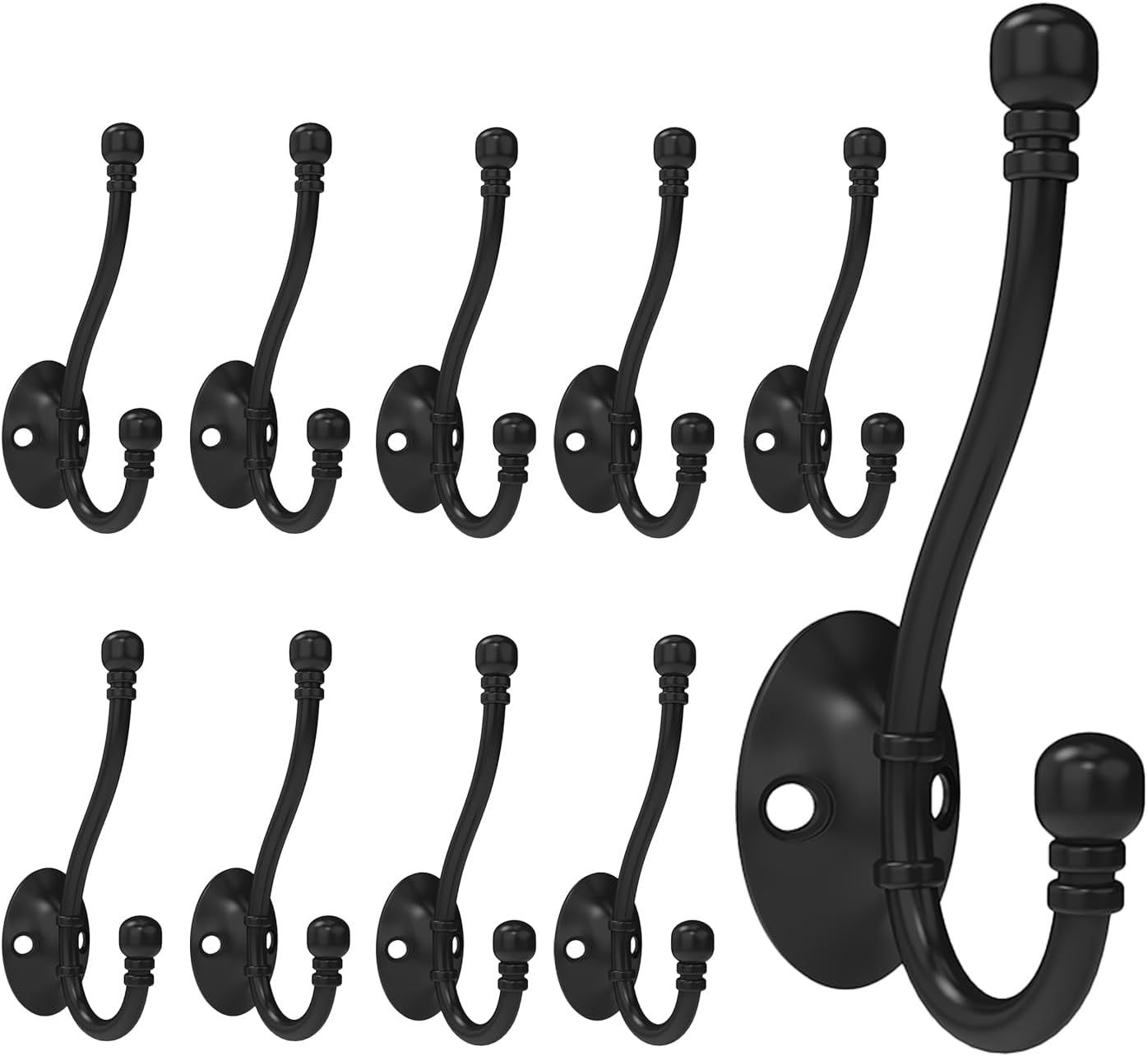 10 Pack Heavy Duty Wall Hooks for Hanging, Metal Coat Hooks Wall Mount, Easy to Install, Ideal for Living Room, Bathroom, Kitchen, Bedroom (Black)