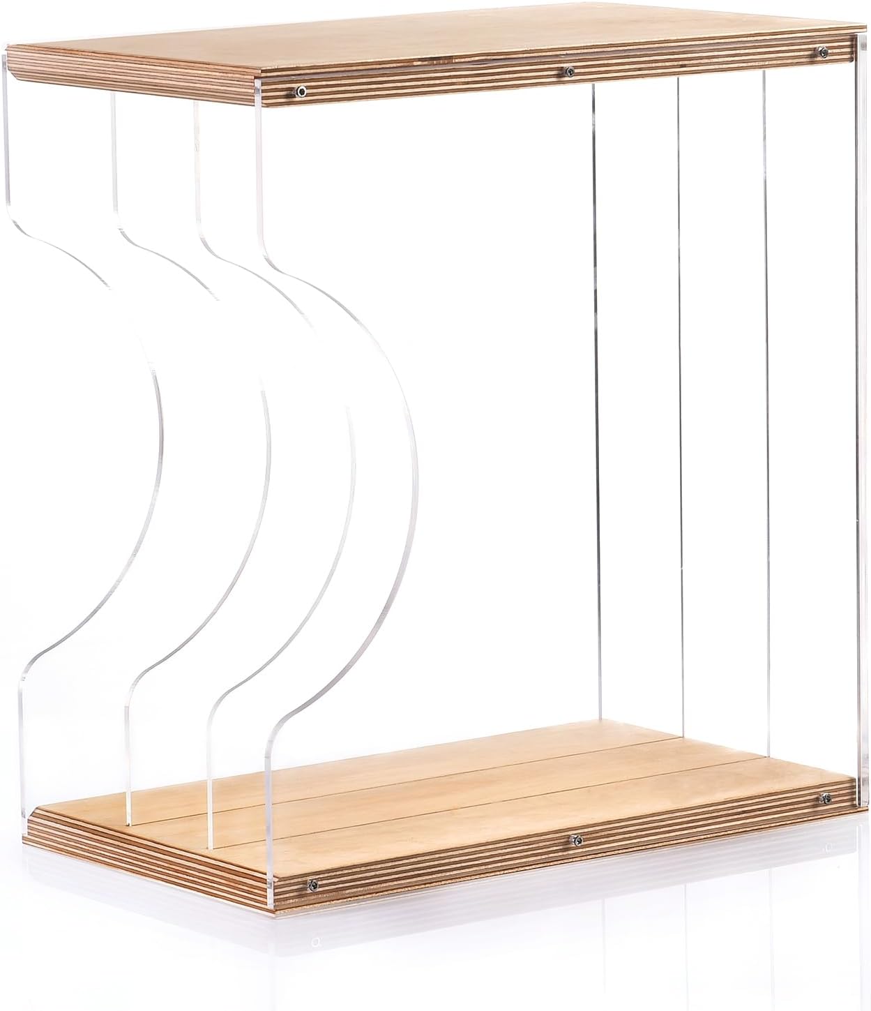 Vinyl Record Storage Holder,Stacks up to 30 Albums, Solid Wood & Clear Acrylic,Canbe stack,Premium Display, Simple and Contemporary Concept Design for 12” Records LP, DVDs, or CDs (composite board, 3)