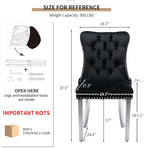 Mid Century Modern Dining Chairs Set of 2, Black Velvet Upholstered Tufted Back, Kitchen & Dining Room Chairs, Brushed Silver Metal Legs, Nailhead Trim, Sillas para Comedor (Black, 2 Pcs)