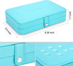 LANDICI Small Jewelry Box for Women Girls, PU Leather Travel Jewelry Organizer Case, Portable Jewellery Storage Holder Display for Ring Earrings Necklace Bracelet Bangle Watch Men Kids Gift, Lake Blue