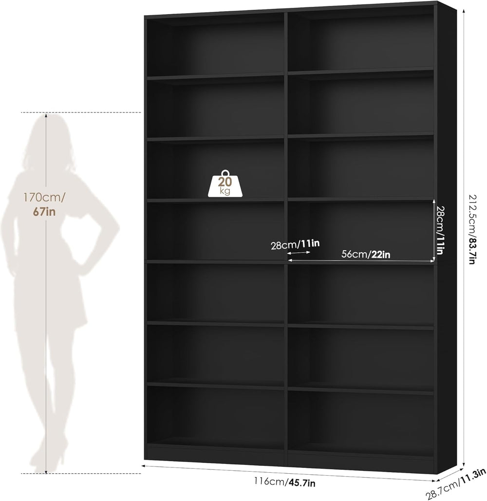FACBOTALL 83.7" Tall Bookshelf and Bookcase,7-Tier Double Bookshelves Black