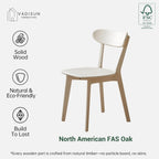 Oak Dining Chairs, Kitchen Chairs, 100% Solid Wood Modern Dinner Chair with Curved Backrest, Dining Room Chair for Kitchen, Living Room, Study(2PK, Cream White)