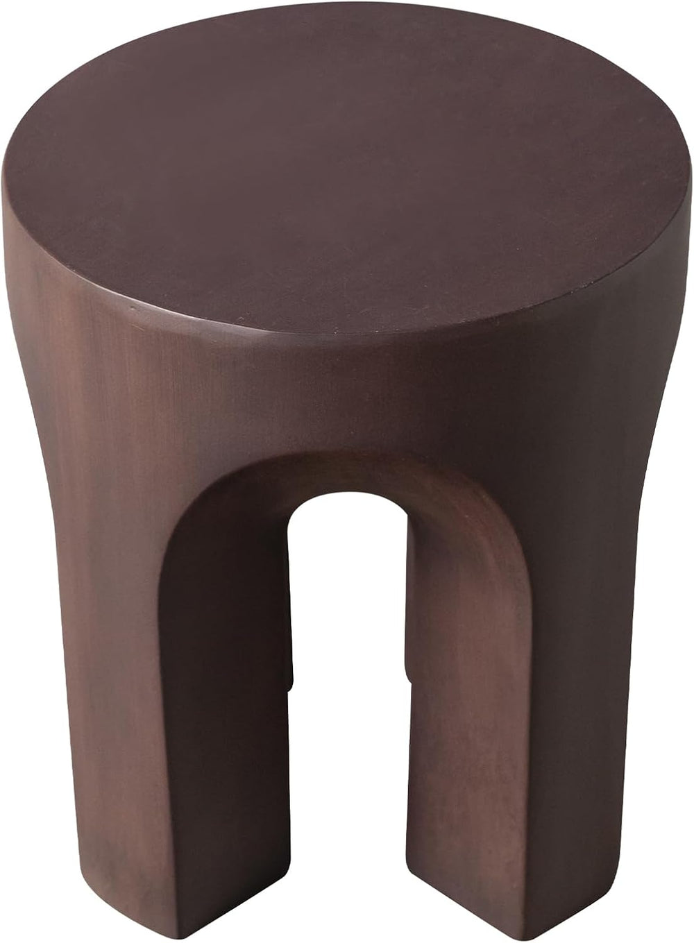 LeisureMod Round Side Table in Fiberstone with Arched Base Design Compact Wea...