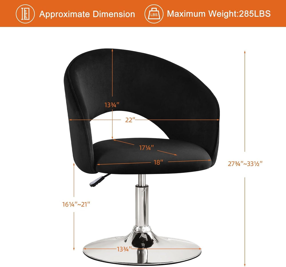 Furniliving Vanity Chair, Salon Chair Flexible Round-Back, 360° Accent Chair ...