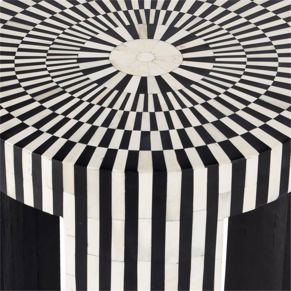Beaumont Lane Transitional Round Bone Inlay Side Table, Black and White Finis...