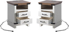 AMERLIFE Farmhouse End Table Set of 2, 18" Wood Nightstands with Charging Station and 2 Drawers, Heavy Duty Bedside Tables for Bedroom or Living Room, Antique White