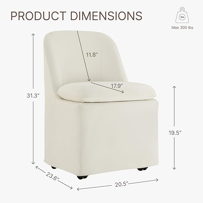 Upholstered Dining Chairs with Casters, Washable Cover Modern Dining Room Cha...