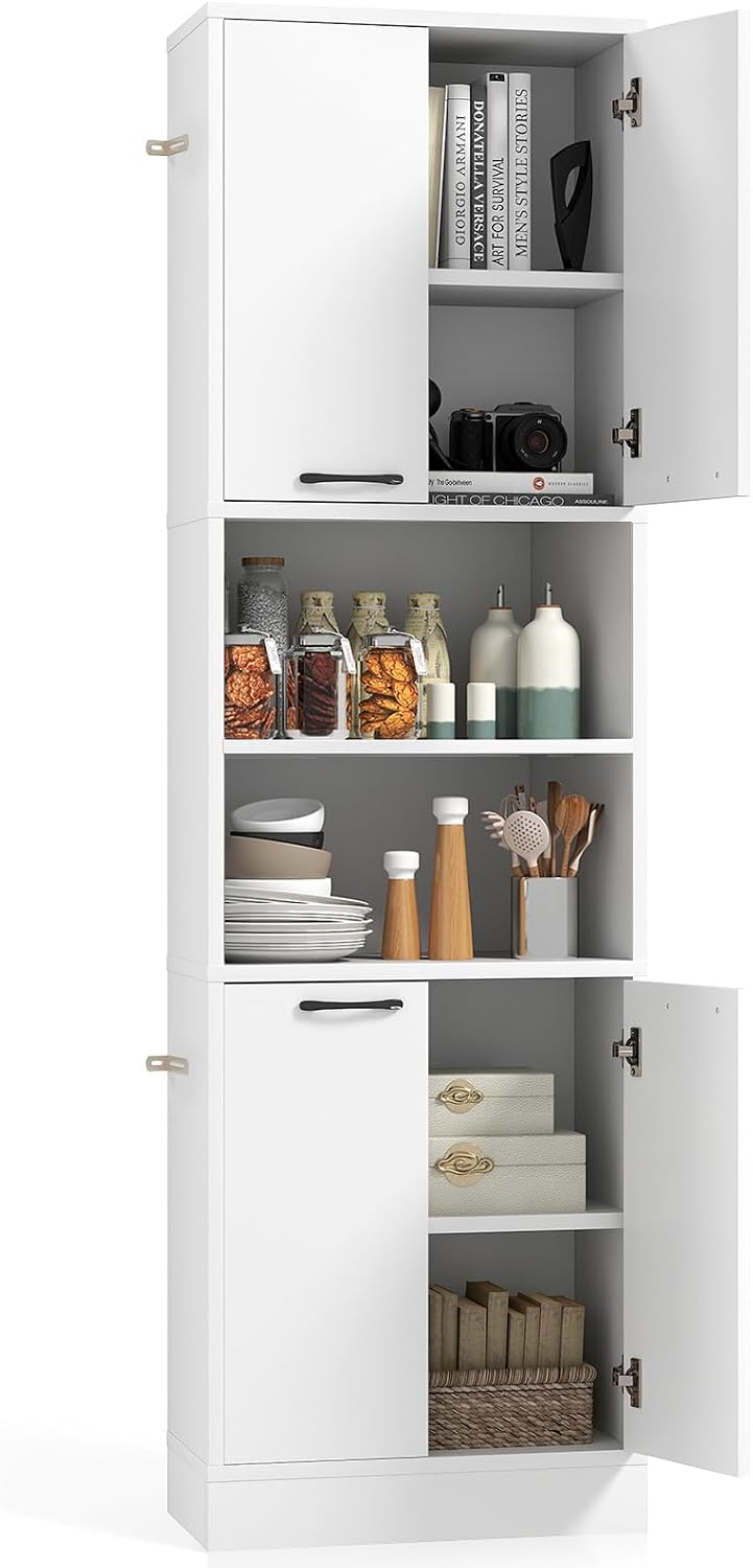 75” Kitchen Pantry Cabinet, Tall Freestanding Kitchen Hutch with 4 Doors, 2 O...