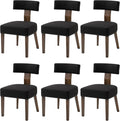 Upholstered Wooden Farmhouse Dining Chairs Set of 6, Mid-Century Modern Fabric Dining Room Chairs with Wood Legs, Curved Backrest Kitchen Armless Accent Chairs for Living Room, Black