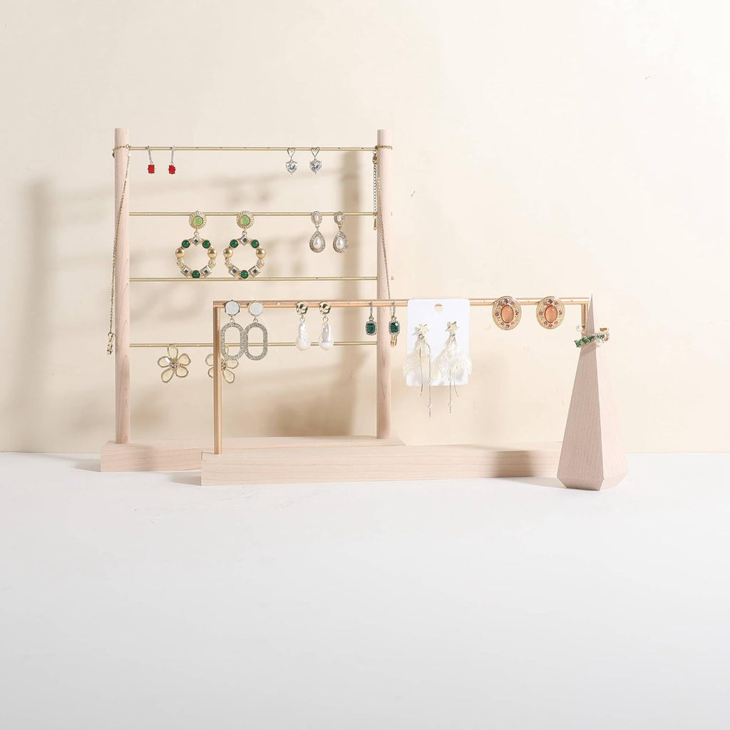 GemeShou wooden earring holder organizer for girls, maple stud earring display stand for boutique store, jewelry storage organizer shelf【maple stand-One Tier】