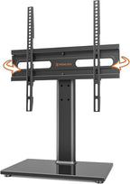 Universal Swivel TV Stand - Table Top TV Stand for 27-60 inch LCD LED TVs - Height Adjustable TV Base Stand with Tempered Glass Base & Wire Management, VESA 400x400mm HT06B-002
