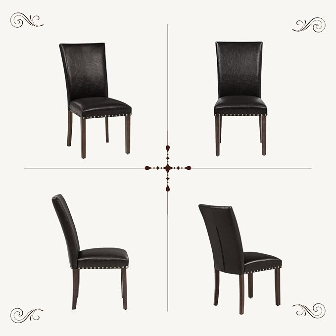 Furniliving Upholstered Dining Chairs Set of 6 - PU Leather Modern Farmhouse Kitchen Chairs, High-Back Dining Room Chairs with Wooden Legs for Kitchen Dining Room Living Room.Brown