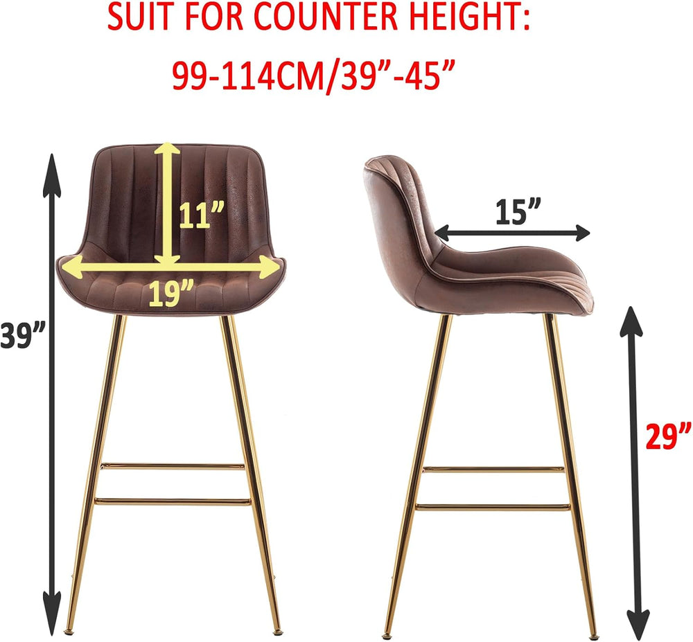 Sidanli Bar Height Stools Set of 2, 29 Inch Bar Chairs with Gold Metal Legs, ...